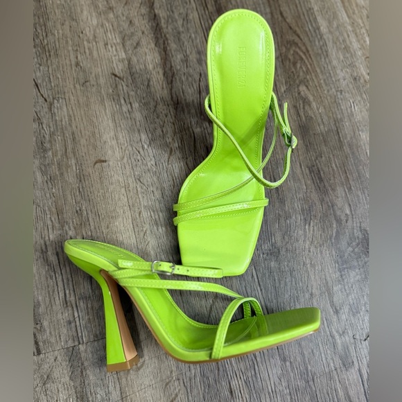 Lime Green Square Block Strappy Heels - Picture 1 of 11